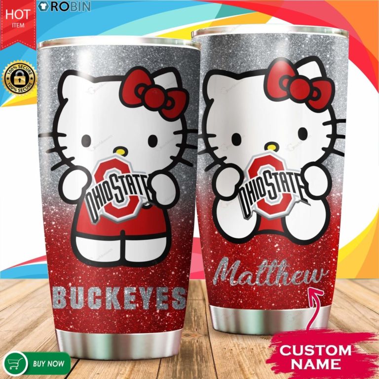 Personalized Hello Kitty Hug Ohio State Buckeyes 20oz Tumbler