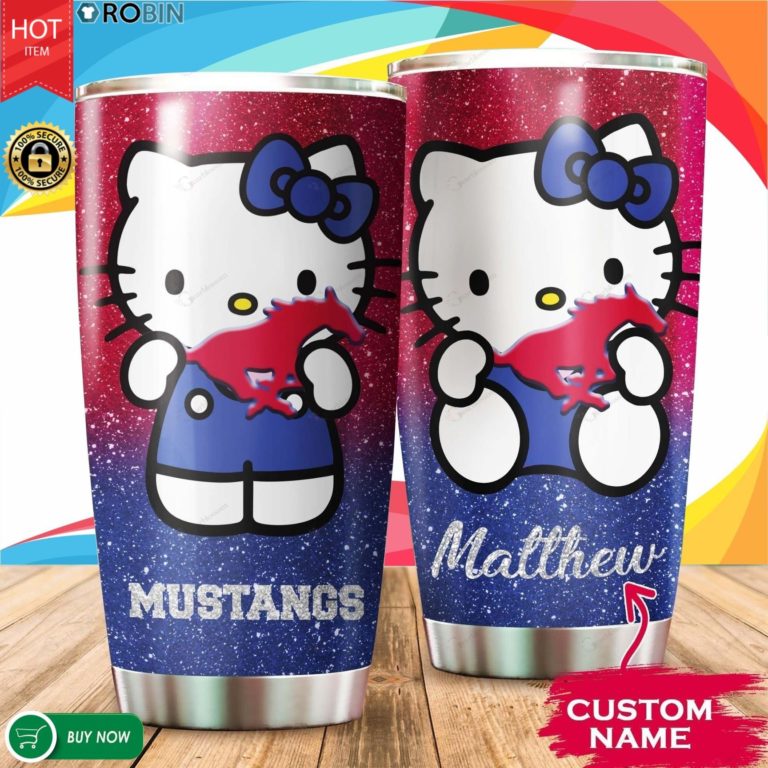 Personalized Hello Kitty Hug SMU Mustangs 20oz Tumbler