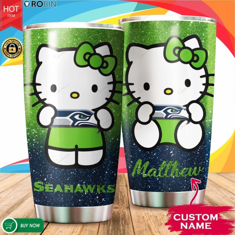Personalized Hello Kitty Hug Seattle Seahawks 20oz Tumbler