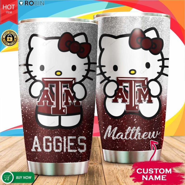 Personalized Hello Kitty Hug Texas A&M Aggies 20oz Tumbler