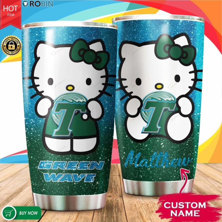 Personalized Hello Kitty Hug Tulane Green Wave 20oz Tumbler