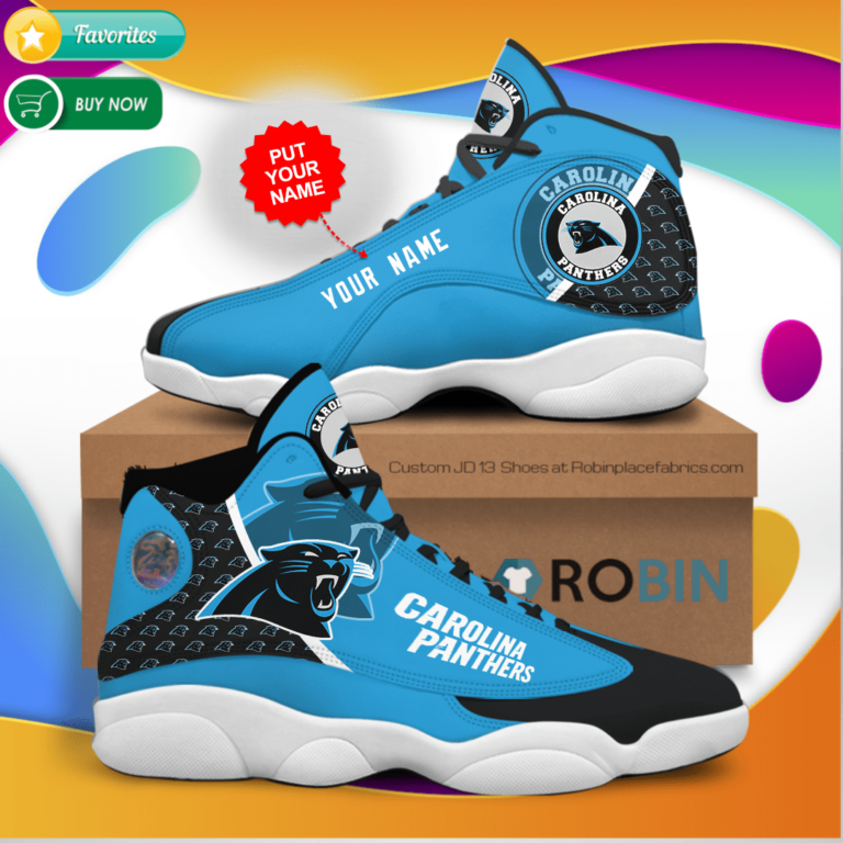 Personalized Name Carolina Panthers Jordan 13 Sneakers – Custom JD13 Shoes