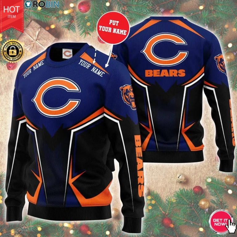 Personalized Name Chicago Bears 3D Print Wool Sweater