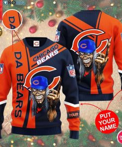 Personalized Name Chicago Bears Skull 3D Print Wool Sweater