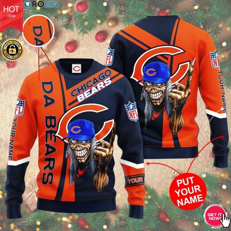 Personalized Name Chicago Bears Skull 3D Print Wool Sweater
