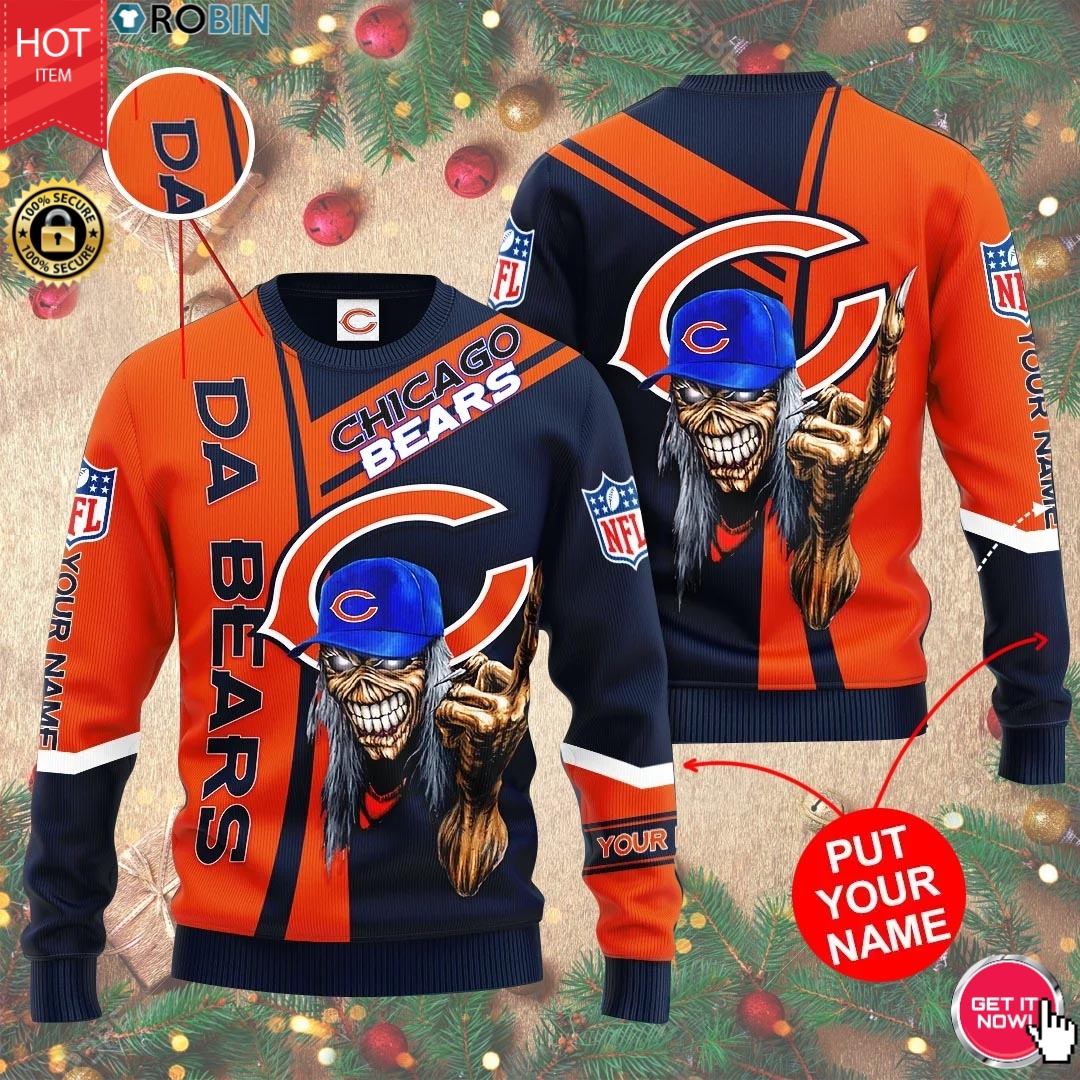 Personalized Name Chicago Bears Skull 3D Print Wool Sweater ...
