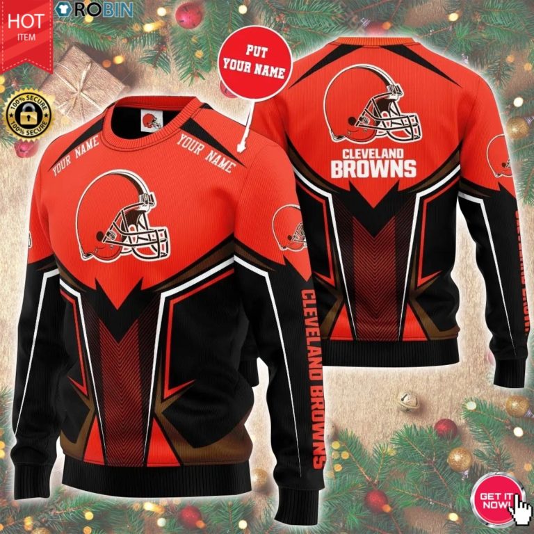 Personalized Name Cleveland Browns 3D Print Wool Sweater