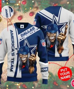 Personalized Name Dallas Cowboys Football Skull Wool Sweater