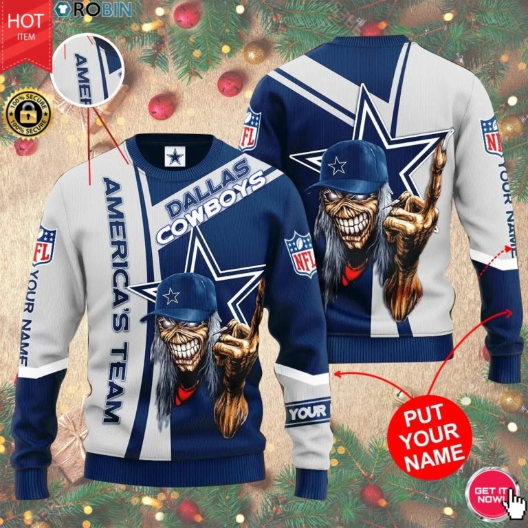 Personalized Name Dallas Cowboys Football Skull Wool Sweater