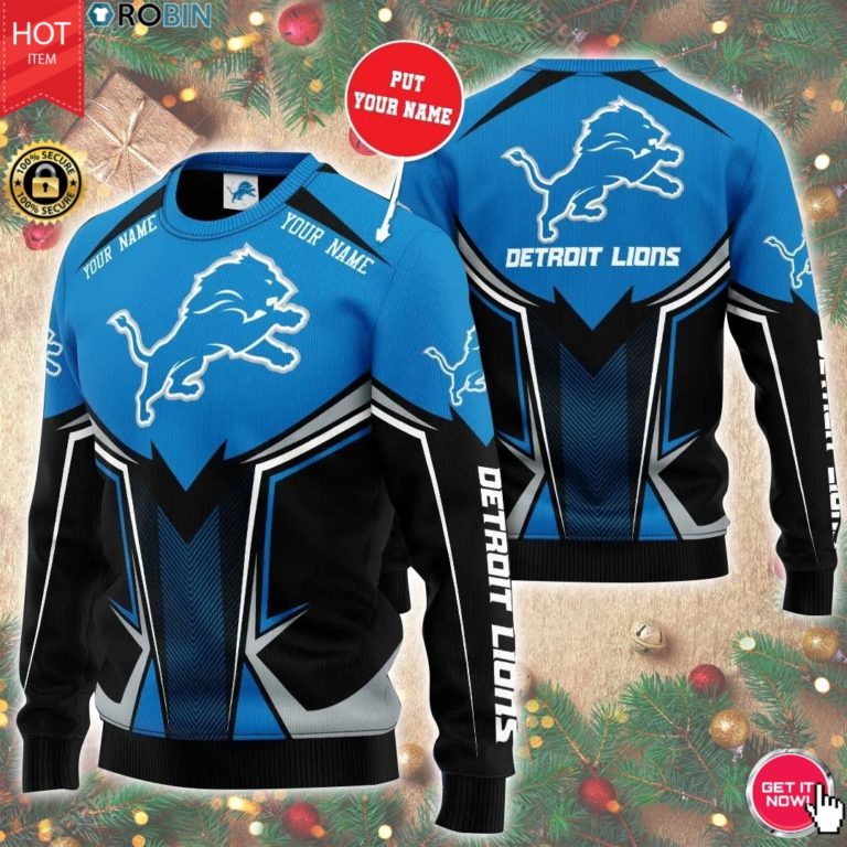 Personalized Name Detroit Lions 3D Print Wool Sweater