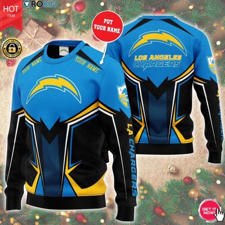 Personalized Name Los Angeles Chargers 3D Print Wool Sweater