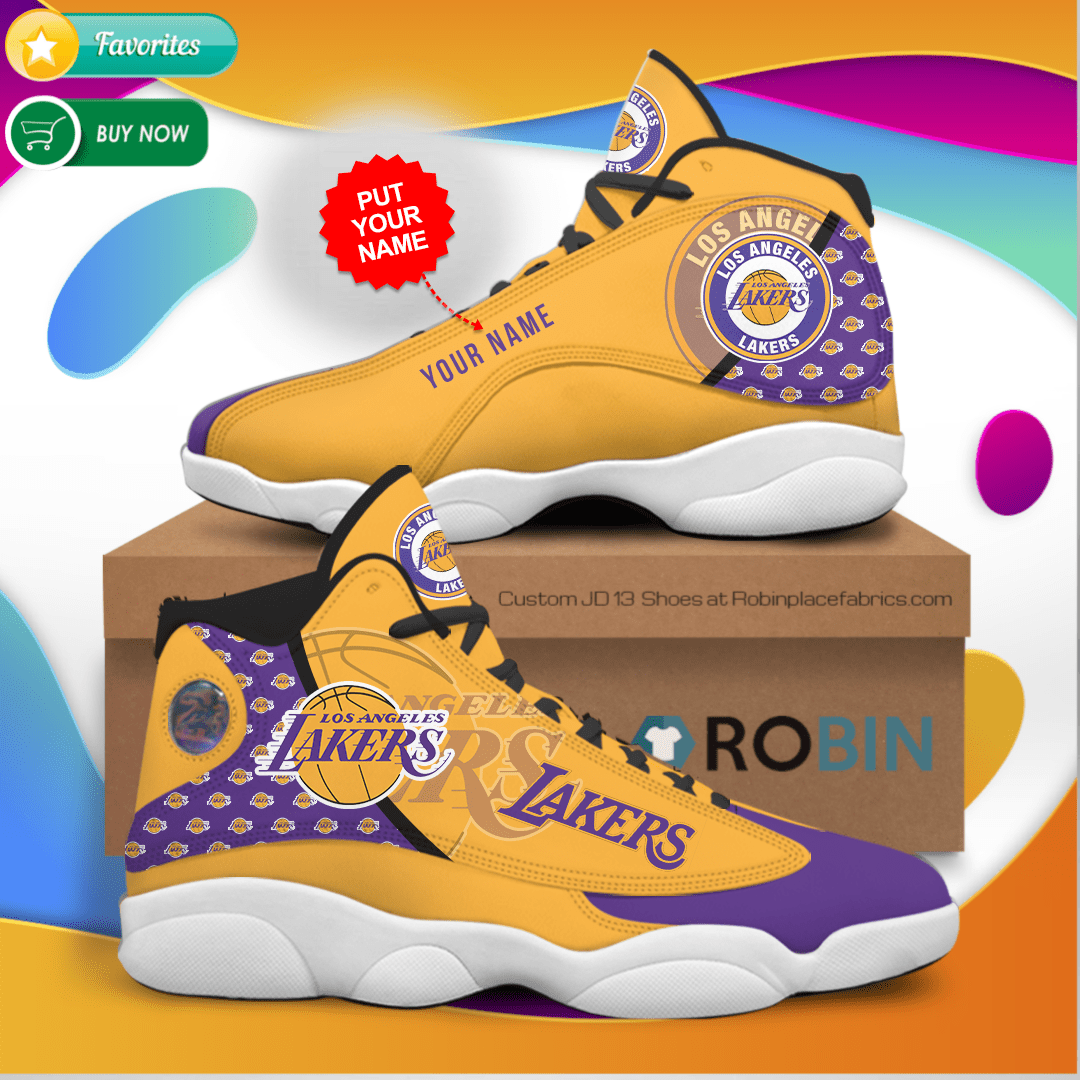 Los Angeles Lakers Personalized Name And Number Air Jordan 13 Shoes -  Tagotee
