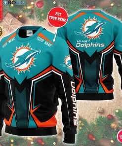Personalized Name Miami Dolphins 3D Print Wool Sweater