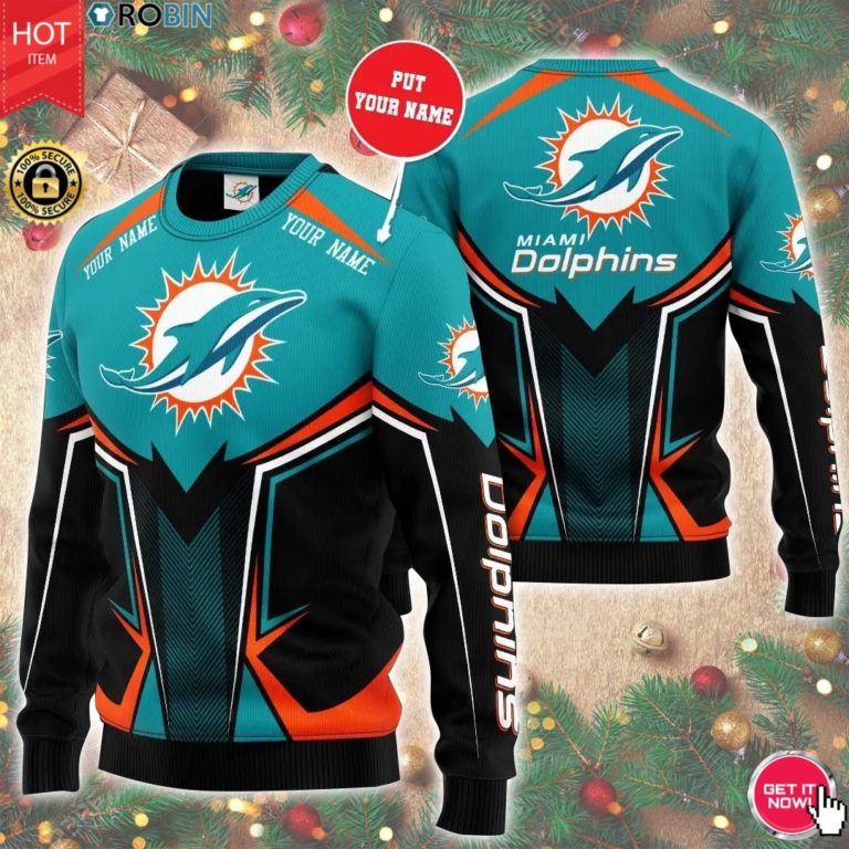 Personalized Name Miami Dolphins 3D Print Wool Sweater
