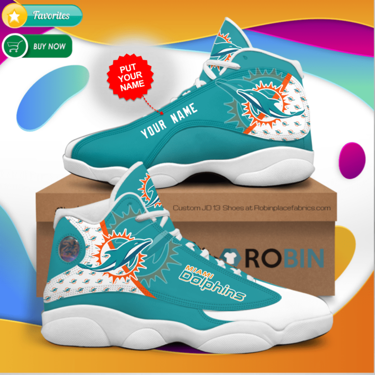 Personalized Name Miami Dolphins Jordan 13 Sneakers – Custom JD13 Shoes