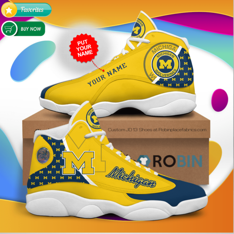 Personalized Name Michigan Wolverines Jordan 13 Sneakers – Custom JD13 Shoes