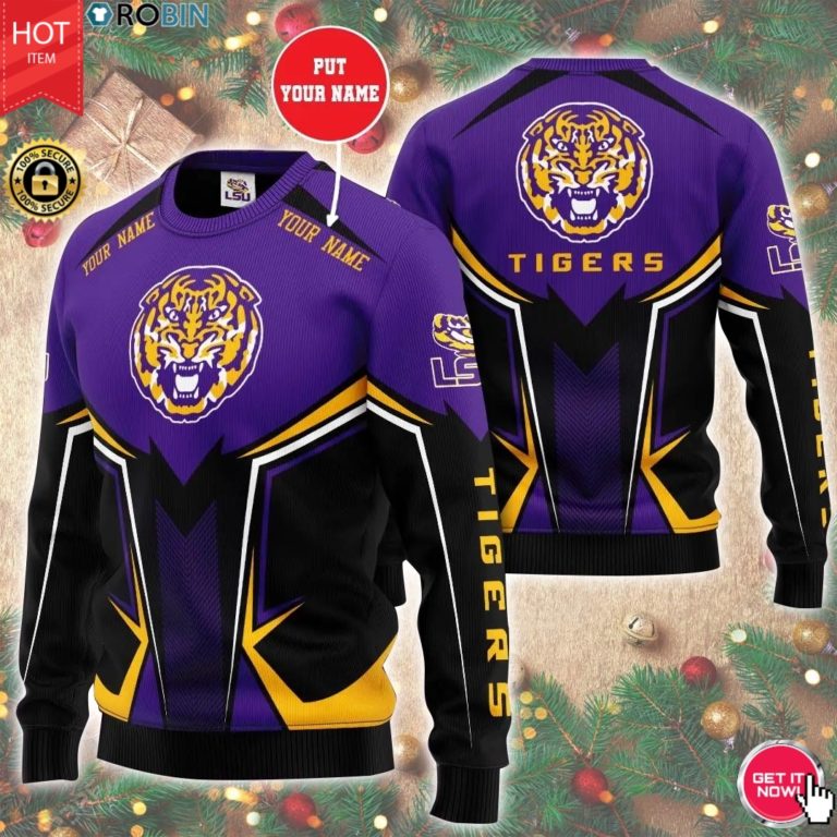 Personalized Name Ncaaf Lsu Tigers 3D Print Wool Sweater