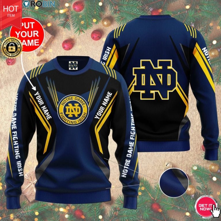 Personalized Name Ncaaf Notre Dame Fighting Irish 3D Print Wool Sweater