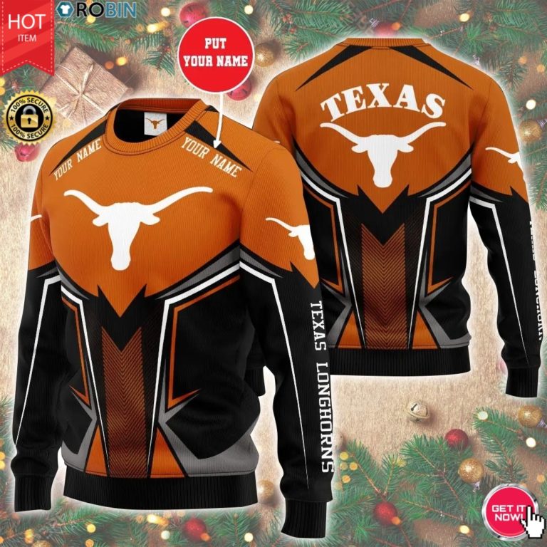 Personalized Name Ncaaf Texas Longhorns 3D Print Wool Sweater