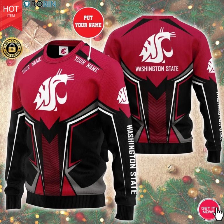 Personalized Name Ncaaf Washington State Cougars 3D Print Wool Sweater