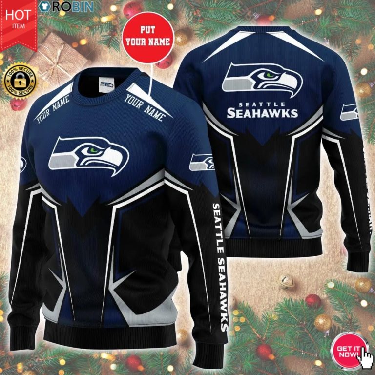Personalized Name Seattle Seahawks 3D Print Wool Sweater