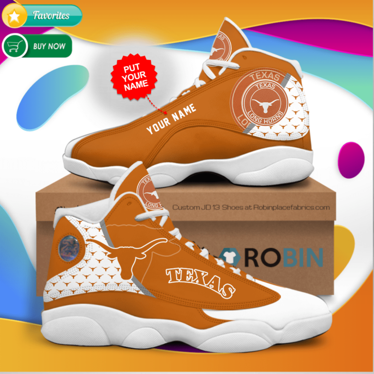 Personalized Name Texas Longhorns Jordan 13 Sneakers – Custom JD13 Shoes