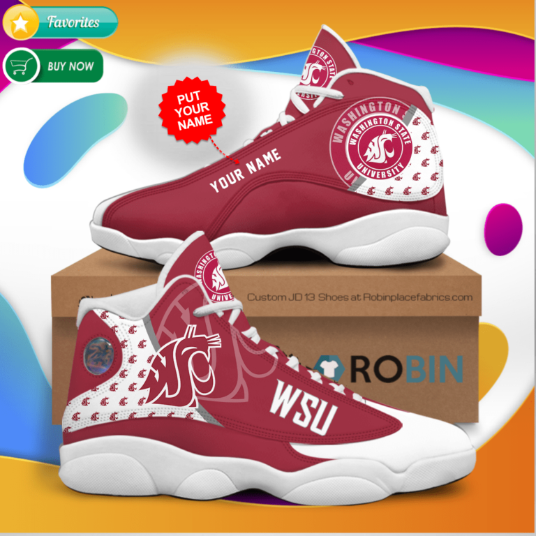 Personalized Name Washington State Cougars Jordan 13 Sneakers – Custom JD13 Shoes