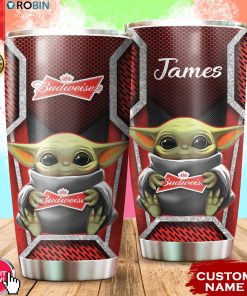 Personalized Name Baby Yoda Hug Budweiser 20oz Tumbler