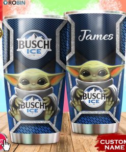 Personalized Name Baby Yoda Hug Busch Ice 20oz Tumbler