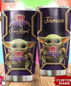 Personalized Name Baby Yoda Hug Crown Royal 20oz Tumbler