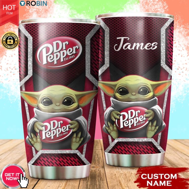 Personalized Name Baby Yoda Hug DrPepper 20oz Tumbler