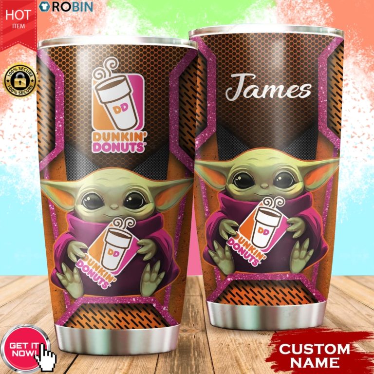 Personalized Name Baby Yoda Hug Dunkin’ Donuts 20oz Tumbler