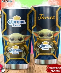 Personalized Name Baby Yoda Hug Extra Corona 20oz Tumbler