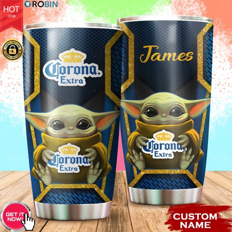 Personalized Name Baby Yoda Hug Extra Corona 20oz Tumbler