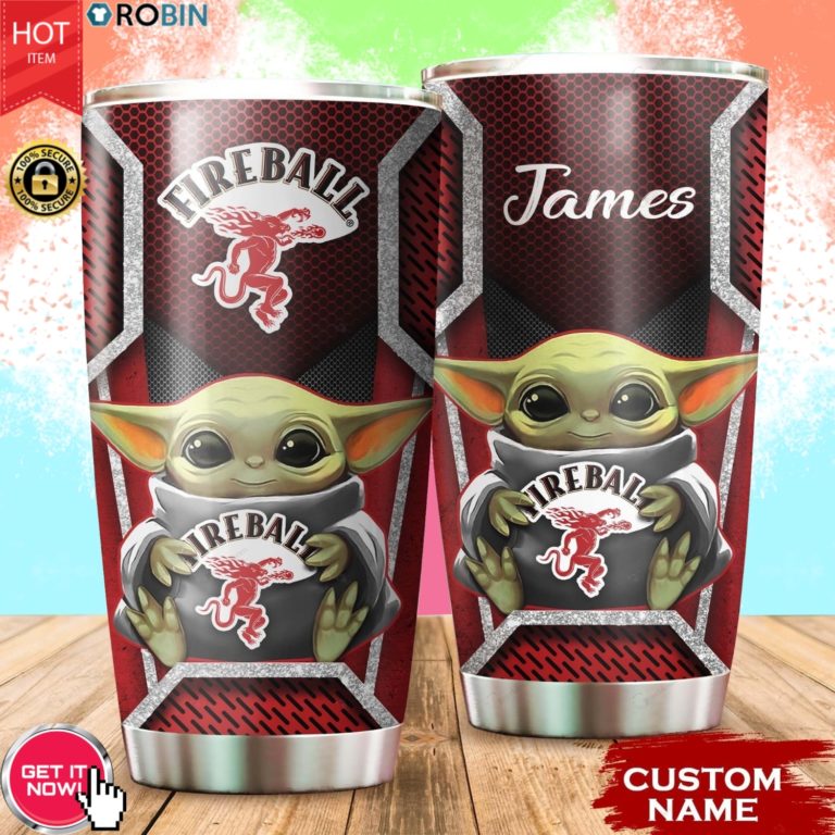 Personalized Name Baby Yoda Hug Fireball 20oz Tumbler
