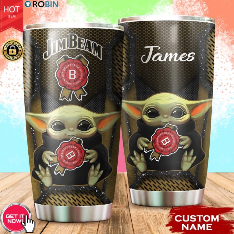 Personalized Name Baby Yoda Hug Jim Beam 20oz Tumbler