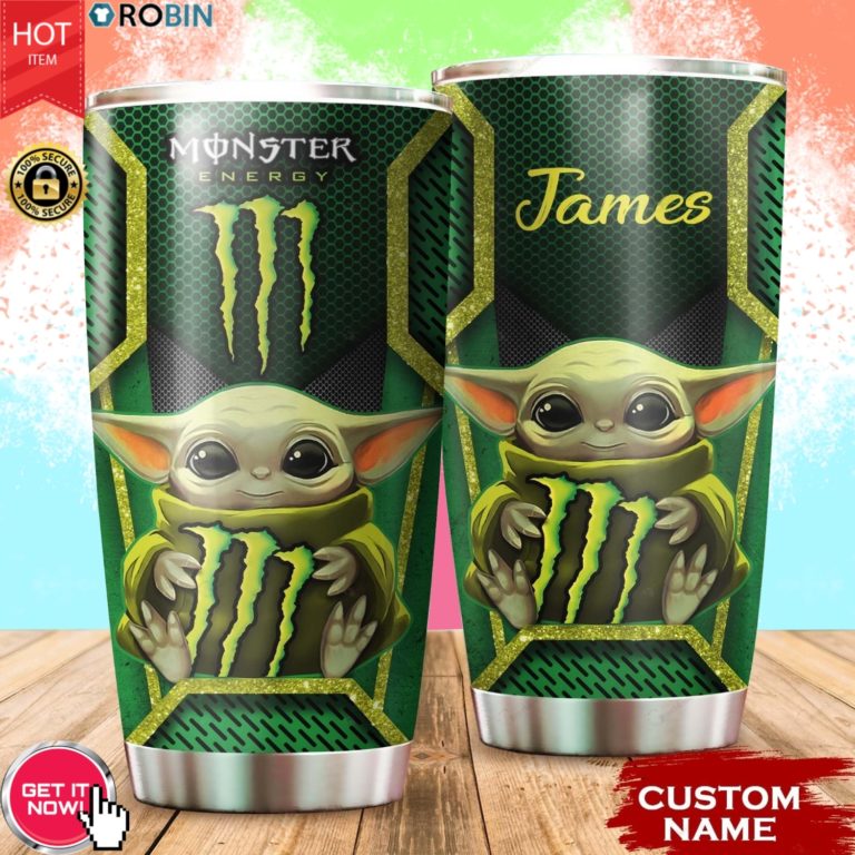 Personalized Name Baby Yoda Hug Monster Enegy 20oz Tumbler