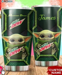 Personalized Name Baby Yoda Hug Mountain Dew 20oz Tumbler