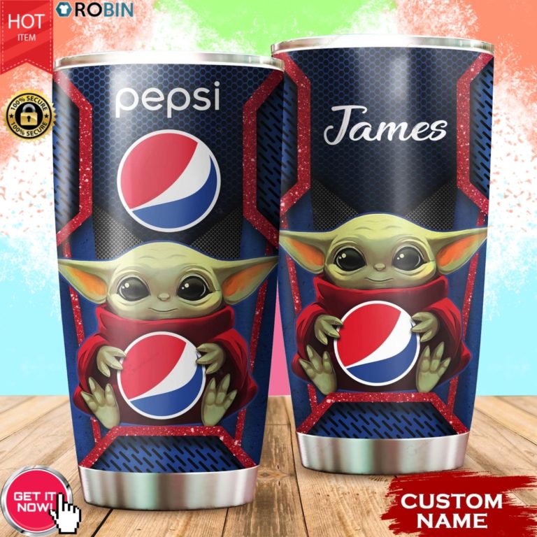 Personalized Name Baby Yoda Hug Pepsi 20oz Tumbler