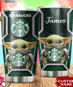 Personalized Name Baby Yoda Hug Star Bucks 20oz Tumbler