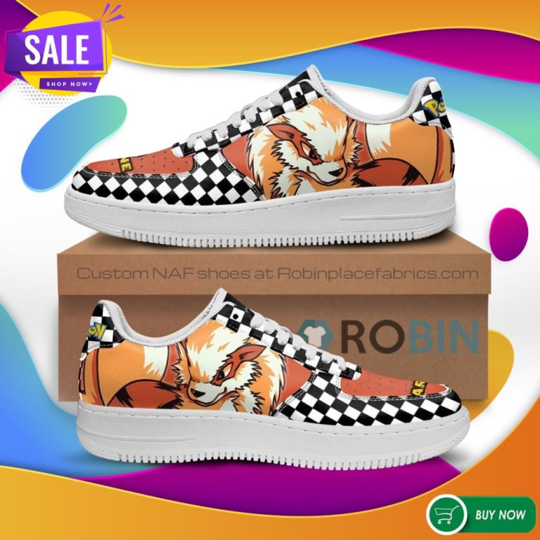 Poke Arcanine Air Force Sneakers Checkerboard Custom Pokemon NAF Shoes
