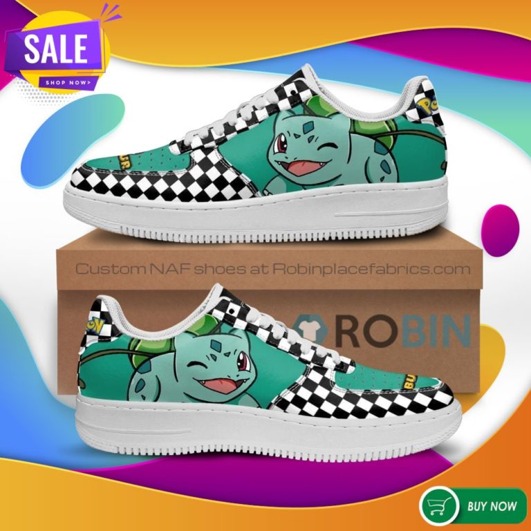 Poke Bulbasaur Air Force Sneakers Checkerboard Custom Pokemon NAF Shoes