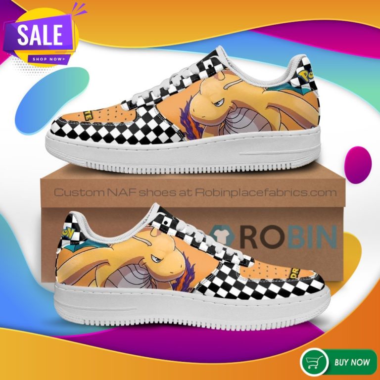 Poke Dragonite Air Force Sneakers Checkerboard Custom Pokemon NAF Shoes