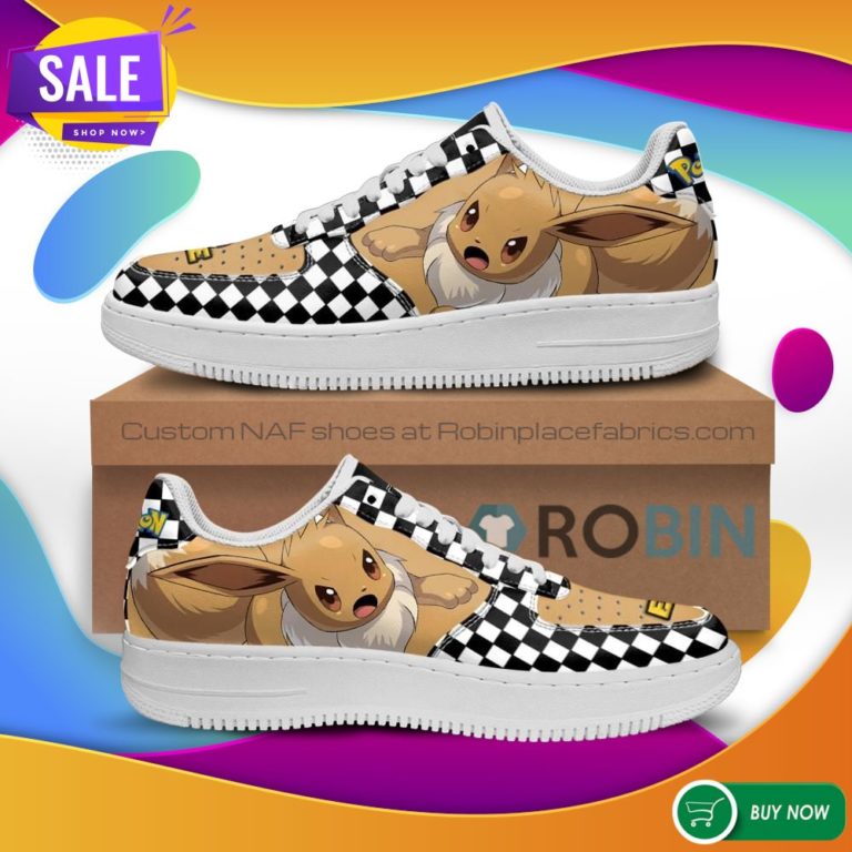 Poke Eevee Air Force Sneakers Checkerboard Custom Pokemon NAF Shoes