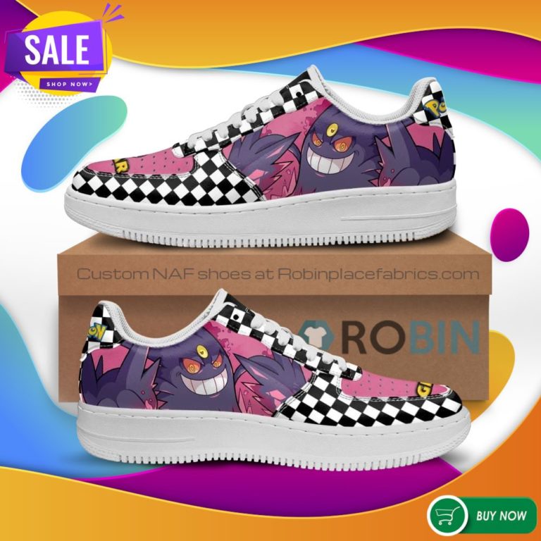 Poke Gengar Air Force Sneakers Checkerboard Custom Pokemon NAF Shoes
