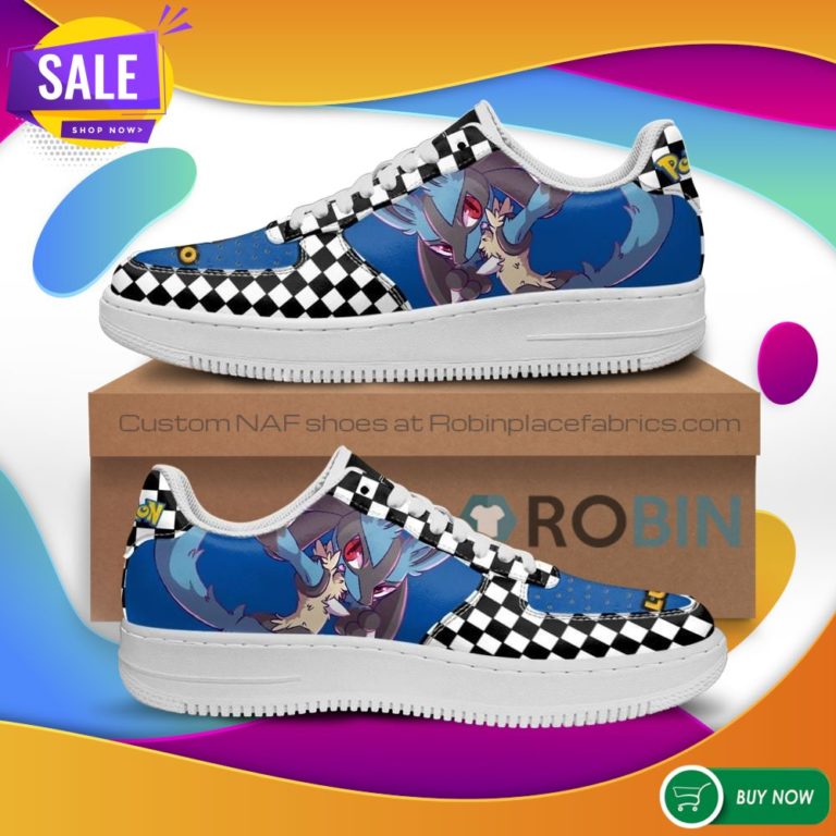 Poke Lucario Air Force Sneakers Checkerboard Custom Pokemon NAF Shoes