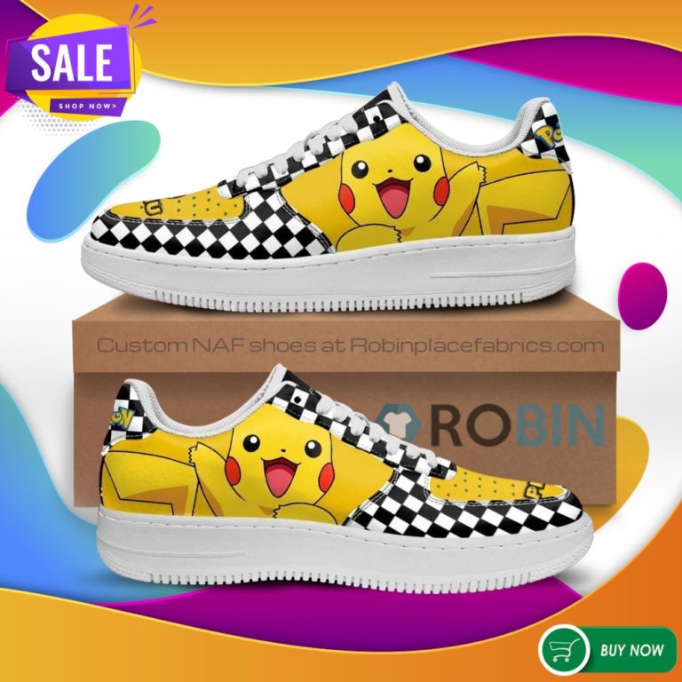 Poke Pikachu Air Force Sneakers Checkerboard Custom Pokemon NAF Shoes