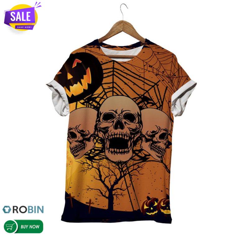 Scary Skull Halloween Pumpkin  3D All Over Print T-Shirt