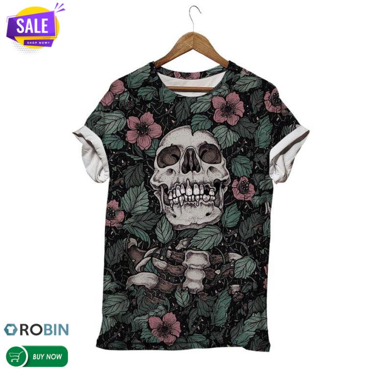 Horror Cranial Dark Floral Tee 3D All Over Print T-Shirt