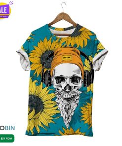 Cool Skull Wearing Headphone  3D All Over Print T-Shirt